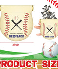 12 Pack Mini Baseball Snack Bags With Squeeze Tops Canvas Treat Bags For Team Gifts, 3.54x3.94 inches, holding sunflower seeds.