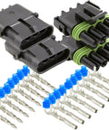 Top Shelf 4 Pin Weather Pack Connector Kit With Male And Female Terminals For 10 And 12 Gauge Wires Featuring Super Tough Sealters And Quick Disconnect Housing That Is Totally Waterproof And Built Like A Tank For Any Automotive Rig Or Heavy Duty Job, black 4-pin connectors and terminals