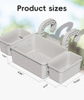 Poolside Storage Basket With Two Cup Holders And Stretchable Organizer For Drinks And Pool Supplies dimensions shown with adjustable bracket.