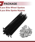 36 Piece 12G Bike Spokes 127mm Long 45 Steel Black Wheel Spokes Kit with galvanized nipples, package view
