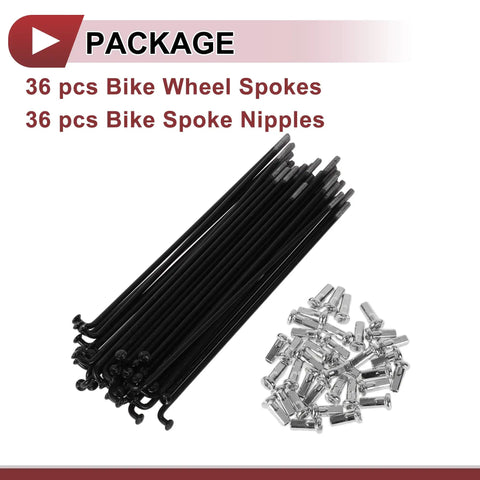 36 Piece 12G Bike Spokes 127mm Long 45 Steel Black Wheel Spokes Kit with galvanized nipples, package view
