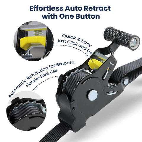 Beefy Heavy Duty Aluminum RV Stabilizer Mount For I Beam Adjustable 17 To 35 Inches with auto retract button shown in detail.