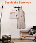 Two Pack Wall Mounted Coat Rack And Set Of Built Tough Heavy Duty Hooks For Entryway Black Space Aluminum Hanger Rack Hat Key Holder Purse Rack Towel Rail Anti Scratch Easy Install Holds Up To 11 Lbs Per Hook 44 Lbs Total, shown with coats and bags in an entryway setting.