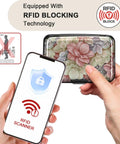Ultra Slim RFID Blocking Aluminum Card Wallet For Men And Women, Metal Card Holder With Clasp Closure shown with a protective floral design