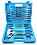JFOGO 17-piece SDS-Plus drill bit and chisel set in blue case, front view
