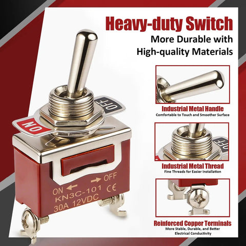 Waterproof 12V 30A SPST Toggle Switch 2 Pin On Off Tough As Nails Marine Automotive with industrial metal handle and thread