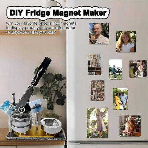 DIY Photo Magnet Maker Kit With 50x50mm Fridge Magnets Button Badge Maker Paper Cutter 100 Components Create Custom Fridge Magnets And Picture Frames For Unique Gifts And Crafts. DIY photo magnet maker kit with square magnets on refrigerator