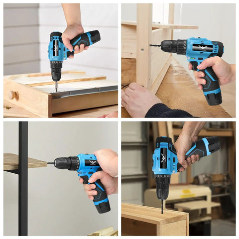 12V Cordless Drill Kit with LED Light, 146 Piece Do It All Home Tool Set for DIYers and Homeowners in various furniture assembly scenarios