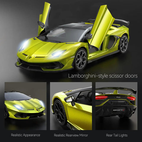 Lamborghini Officially Licensed Remote Control Car With Realistic Lambo Design For Boys And Girls, Super Cool Birthday Gift In Green showing scissor doors.