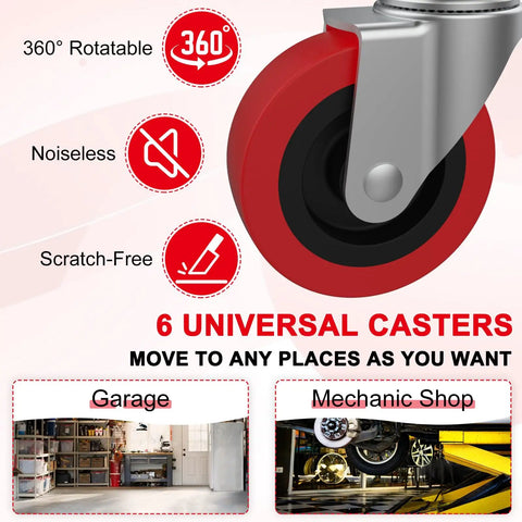 Close-up of 2.5 Inch Heavy Duty Swivel Caster Wheels Set showing red wheel with 360 Degree Post Mount for carts and furniture