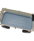 Top view of Beefy Heavy Duty Wagon with 14x32 inch steel box, wooden sides, and 10 inch pneumatic wheels for hauling tools and firewood.