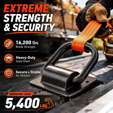 Beefy Heavy Duty Trailer Stake Pocket D Ring with Removable Adjustable Design 5400 Lb Working Load, securing cargo strap.
