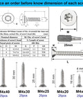 Built Like A Tank 125 Piece Torx Star Drive Flat Head Screw Set Featuring Heavy Duty 304 Stainless Steel For Wood And Sheet Metal Self Tapping Design With T20 Driver Bit Top Shelf Multipack with detailed size chart.