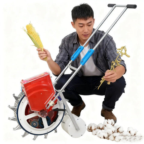 Manual Seed Planter Tool For Garden And Farm Portable Push Seeder With Seed Wheel And Spare Spring Delivers Precise Seed Spacing And Fertilizer Dispensing For Corn Soybeans Cotton And Backyard Homestead Use