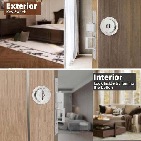 Pocket Door Hardware With Pull Recessed Door Handle Lock For Furniture Invisible Sliding Door Lock Handle Silver Zinc Alloy Construction Anti Rust Corrosion Resistant Durable With Smooth Edges And Mute Operation Provides Secure Fit installed on bedroom and living room doors.