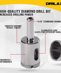 Five Eighth Inch Diamond Drill Bit For Glass Tile Ceramic Porcelain And Granite Countertops with cooling slots and chrome finish
