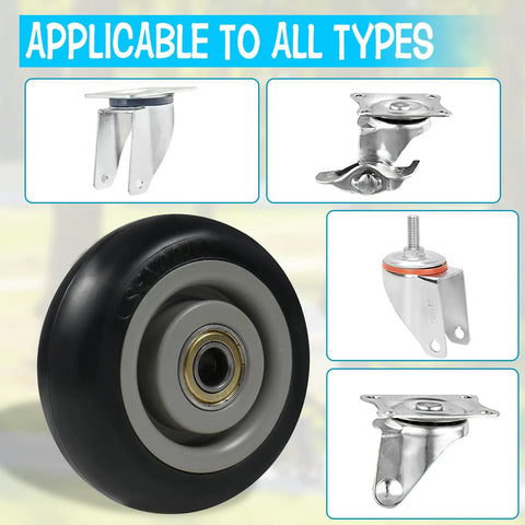 8 Piece 4 Inch PU Caster Wheels Kit For Carts And Platforms - Replacement Casters, various mounting options displayed
