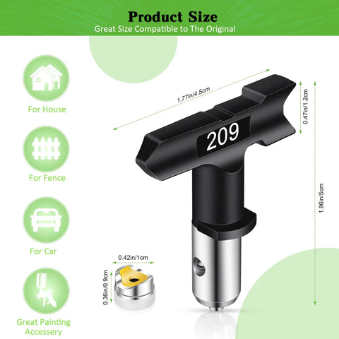 Airless Paint Sprayer Tips And Seals Kit For Most Sprayers Six Model Tips 209 313 415 515 517 619 With 0.009 And 0.013 Inch Orifices Replacement Nozzle Set For Smooth, Even Finishes - Model 209 and size details
