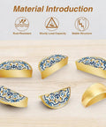 Set of six ornate baroque tile cabinet handles 3 inch hole center semicircle drawer pulls solid zinc alloy gold.