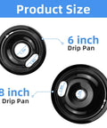 Electric Stove Drip Pan Set 8 Inch And 6 Inch Replacement Bowls WB31M19 WB31M20 2 Pack Black sizes labeled