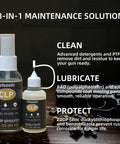 All In One Gun Lube And Cleaner Kit With Two Oz And One Oz Needle Oiler for cleaning, lubricating, and protecting firearms