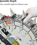 Close-up of adjustable depth mechanism on Back-Friendly Garden Seeder Row Planter Hand Push Seeder With 16 Holes Walk Behind Row Crop Planter.