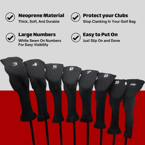 Right Handed K5s Hybrid Set For Seniors In Standard Length With Midsize Grips, black hybrid head covers with numbers visible
