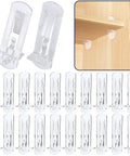 Twenty Pack Self Locking Shelf Pegs For Kitchen Cabinets And Bookshelves Clear Plastic Shelf Pins fit three quarter inch boards, displayed in clear design.