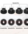 Mod 1 Pinion Gear Set Hardened Steel 5mm Motor Shaft Gears 19T 20T 21T 22T M1 Pitch For 1/8 And 1/10 RC Cars Trucks Off Road Buggies Upgrade Kit 4 Piece with dimensions displayed