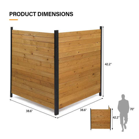 Outdoor Privacy Screen No Dig Wood Garden Fence With Iron Frame showing dimensions of 45 in high by 38 in wide.