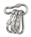 Four Heavy Duty Flag Pole Carabiner Clips With Locking Nut 4 Pack Stainless Steel M5 Snap Hooks Replacement Clip Hardware visible