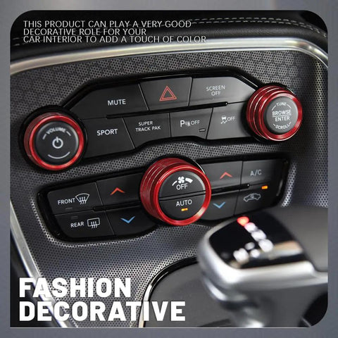 Aluminum Alloy Climate Control Knob Covers Three Piece Button Switch Cover Set for Dodge Challenger Durango 2015 2022 Red