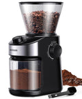 Real Deal Flat Burr Coffee Bean Grinder Built Rock Solid With 32 Crisp Grind Settings And 40 Second Timer, black, compact profile, coffee beans, ground coffee