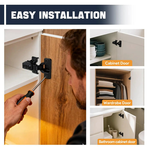 10 Pack Half Overlay Soft Close Cabinet Hinges Constructed From Durable Stainless Steel Featuring Rock Solid Build And Smooth As Butter Glide With Zero Noise Great For Freshening Up Your Kitchen Cabinets Fast, installation display.