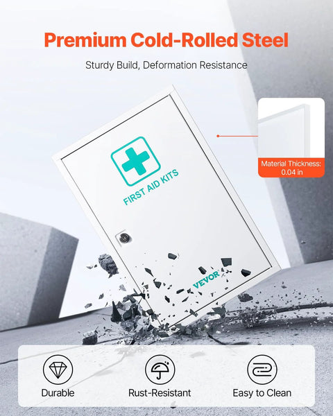 VEVOR white steel 3-shelf wall-mounted first aid cabinet with green First Aid Kits logo