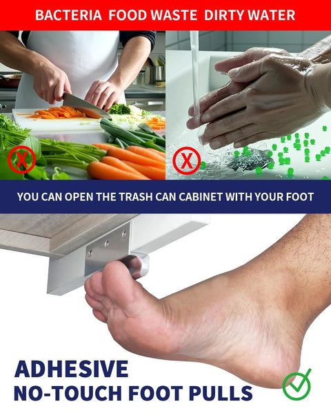 Adhesive Touchless Foot Pulls For Cabinet Trash Cans, Silvery Finish, 4 Inch Hands Free Trash Opener for Hygiene