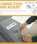 Hands installing a Heavy Duty Iron Sectional Couch Connector Clips 4 Pack Anti Rust Sofa Linking Brackets on a couch section.