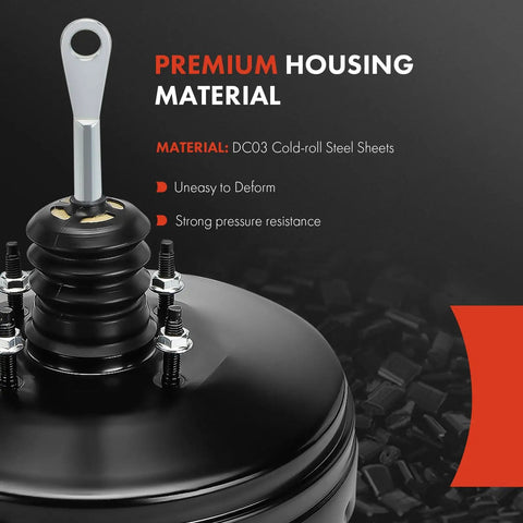 Vacuum Brake Booster For Jeep Wrangler JK 2012 2018 with premium DC03 steel housing and black diaphragm features.