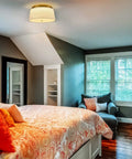 Bedroom with Contemporary Flush Mount Ceiling Light With Fabric Drum Shade Dimmable LED And Three Color Temperatures