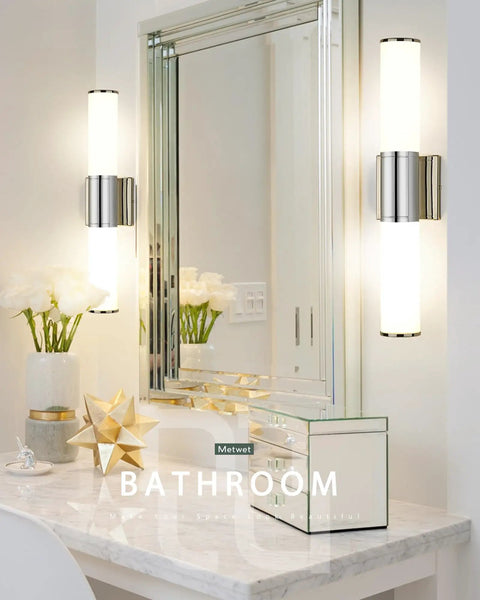 Two Light Vanity Lights With Milk Glass Shade In Chrome Finish Up And Down Wall Sconces for Bathroom Mirror Lighting