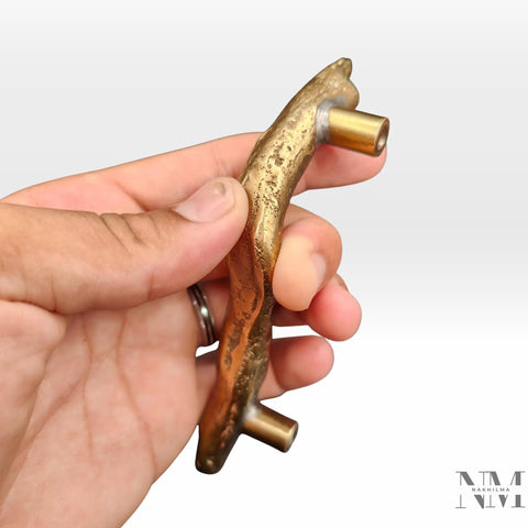 Branch Shaped Cabinet Handle Dope Farmhouse Vibe Solid Brass Drawer Pull With Antique Gold Finish held in hand