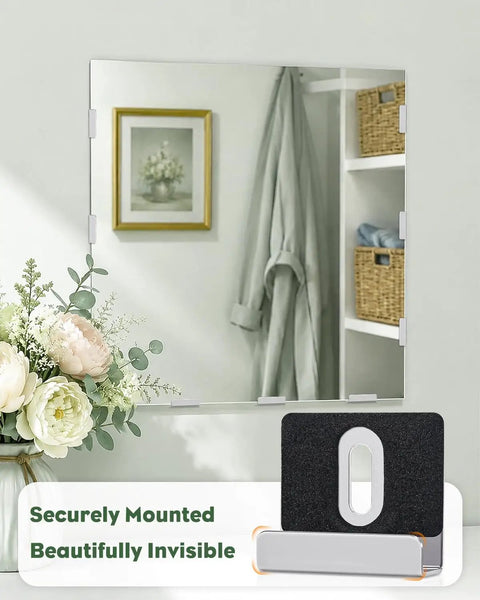 12 Pack Metal Mirror Clips For Wall Mounting Easy No Fuss Install Mirror Hanging Kit For One Quarter Inch Mirrors Frameless Minimal Gap Design Ideal For Home Gym Salon Vanity Studio And Commercial Spaces installed on frameless mirror