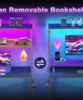 L Shaped Gaming Desk With LED Lighting And Built In Power Outlets showcasing open removable bookshelves
