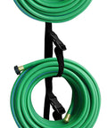 Alt Tag: Two Pack Garage Organization System With Five Securing Loop Straps And Adjustable Buckles organizing green hoses