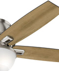 Donegan 52 Inch Brushed Nickel Low Profile Ceiling Fan With Dope LED Light Kit And Pull Chain, close-up of blades and frosted glass