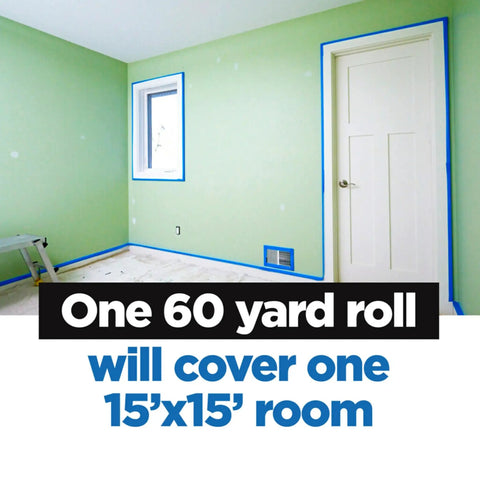 Room with walls and trim taped using Multi Surface Painter Tape With Edge Lock For Sharp Lines, 1.88 Inch By 60 Yard, 12 Rolls In Blue