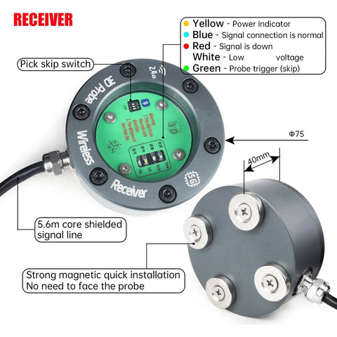 Rock Solid High Precision 3D Trigger Edge Finder CNC Touch Probe wireless receiver with indicators and signal line.