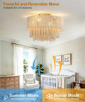 XINGSIYUELYX Ceiling Fan with Light in gold color, showcasing summer and winter modes in a cozy nursery setting.