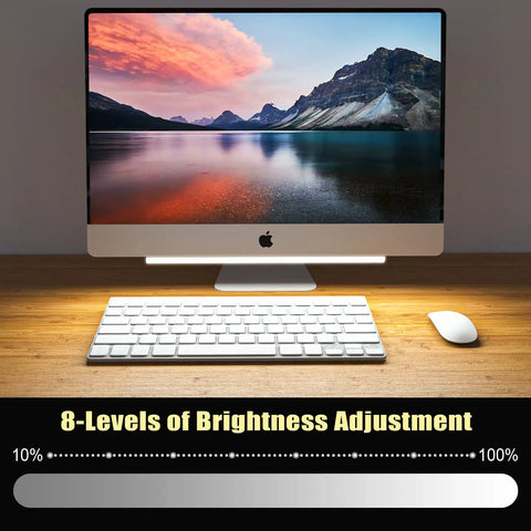 Under Monitor Light Bar With RGB Dope Rainbow Effects Dimmable LED Desk Lamp For Gaming Setup shown under monitor