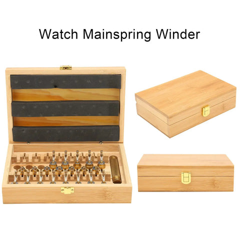 Pro Grade Mainspring Winder Tool Kit With Copper Construction, ultra high precision set in wooden storage box open and closed